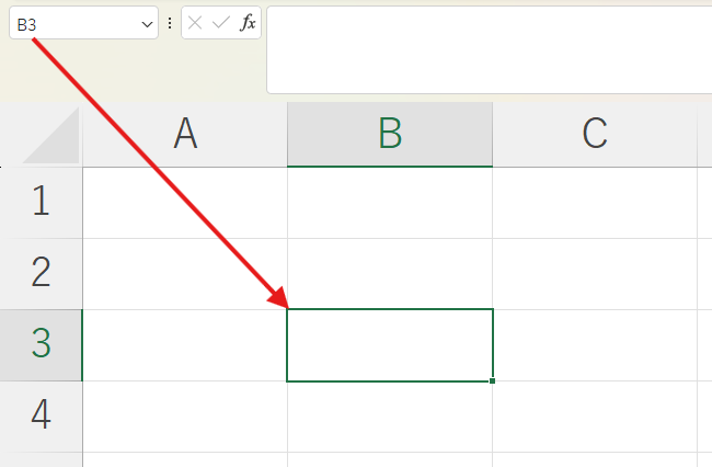 ExcelでB3セルをクリックして選択した状態