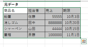 見出しを含めて並べ替える表全体を選択